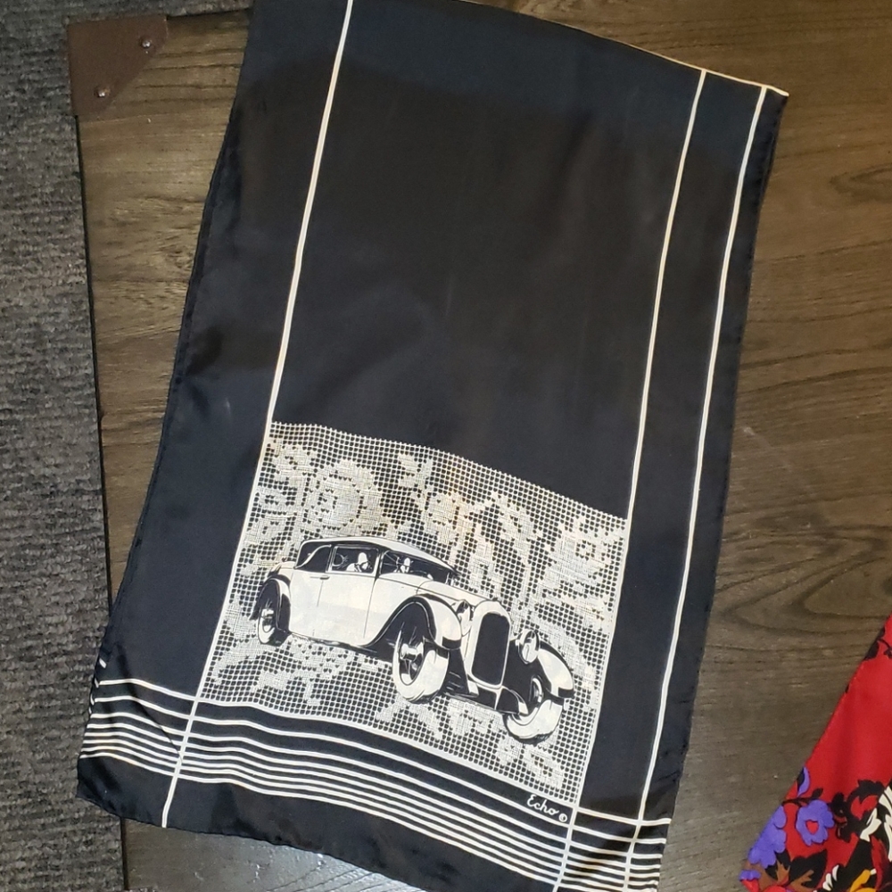 Vintage Echo Silk Cross Stitch Gangster Antique Rolls-Royce Scarf Wrap